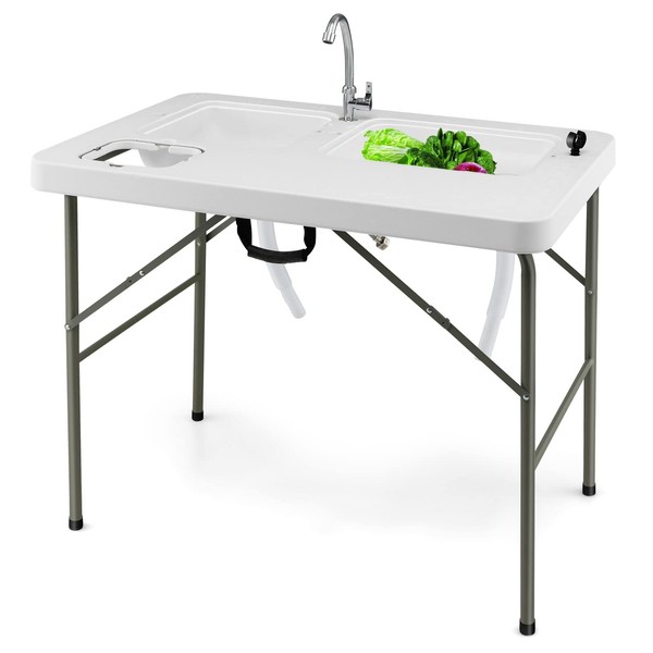 Julimoon Folding Fish Cleaning Table, Portable Camping Table w/ 2