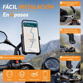 Archy Base Soporte Porta Celular para Motocicleta Rotacion 360 Aleacion Metal Ultra Firme Vertical Universal Accesorios para Moto Motoneta Espejo Retrovisor Seguro (11261C2) (Negro)