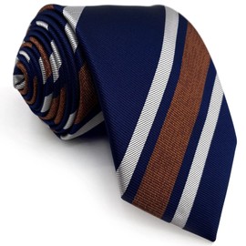 S&W SHLAX&WING Striped Neckties for Men Navy Blue with White Brown Stripes Business Extra Long 160cm