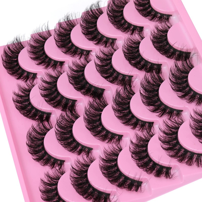 Yawamica False Lashes Wispy 16mm Mink Lashes Pack 12 Pairs