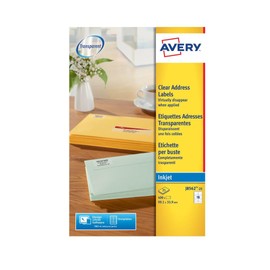 Avery Printable, Customisable Clear Address Mailing Labels, Inkjet Printers, 16 Labels Per A4 Sheet, 400 Labels, Quickdry (J8562), White,99.1 x 33.9