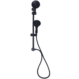 Westbrass SCH800-62 Kit has Drill-Free Adustable Slide Bar with Diverter, Round 5-Function Spray Fixed Head & Hand Shower and 5 Ft. Hose, Matte Black