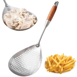 GLENDAVENY Skimmer Slotted Spoon, 304 Stainless Steel Spider Strainer Skimmer Ladle Spoon for Cooking and Frying, Pasta Strainer Spoon, 5.8 Inch