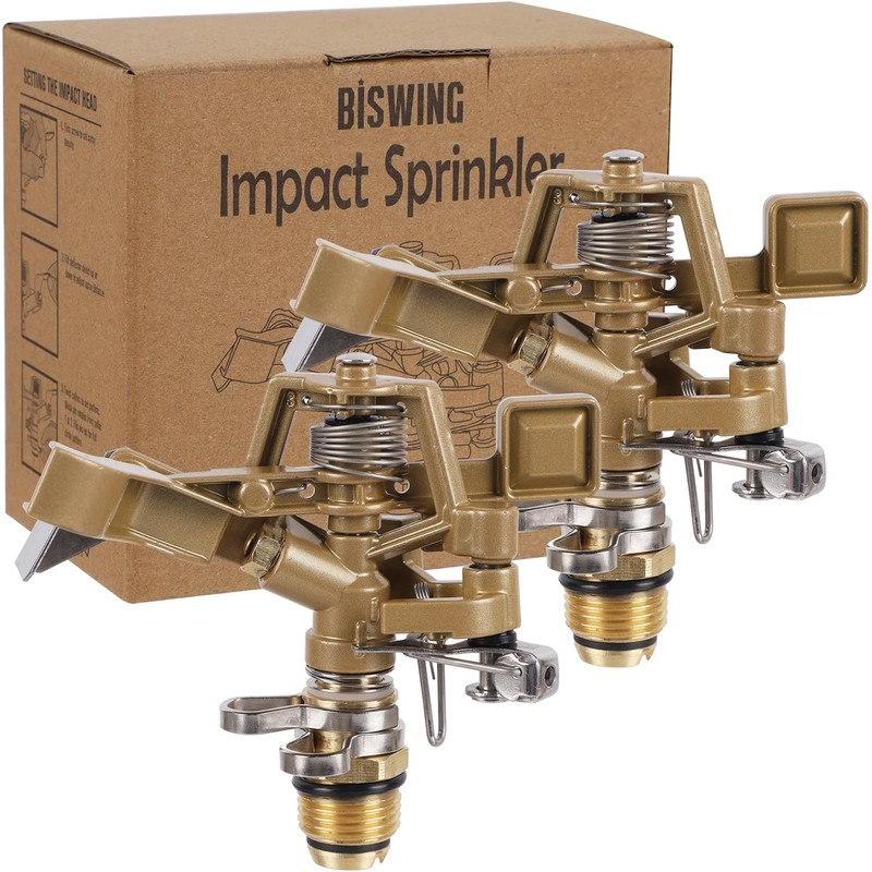 Biswing 1/2 Inch Brass Impact Sprinkler 2 Pack, Heavy Duty