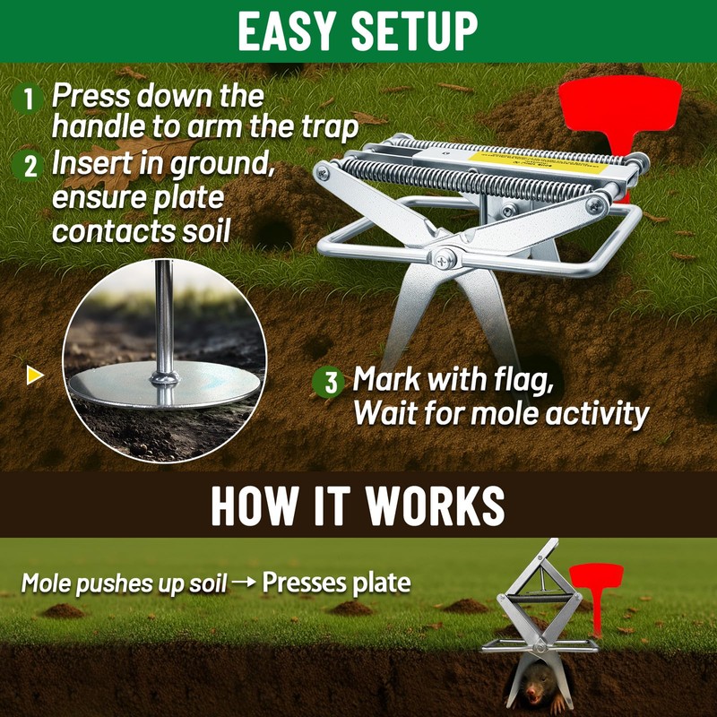 Simfelice 2 Pack Upgraded Mole Traps Heavy Duty Scissor Mole