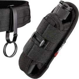 NP NIGHT PROVISION TH2C Tactical Flashlight Holster Metal Belt Clip & TKH-S1 Stealth Keychain Ring for Duty Belt Pouch Stretchable Holder for Police Military Security Belt