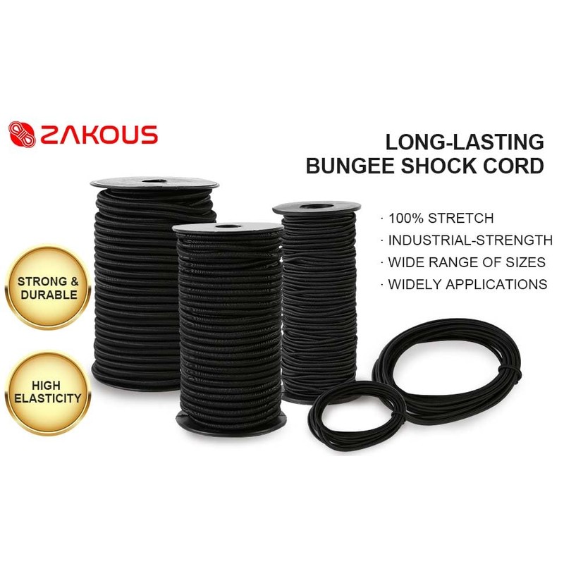 Zakous Strong and Durable Bungee Cord Roll - 1/4" x