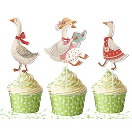 Goose Cupcake Toppers – 10 Pcs Vintage Farmhouse Goose Decorations for Baby Shower, Birthday, Picnic or Garden Party – Country Style Duck Cupcake Picks – Rustic Animal Party Supplies