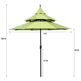 ABBLE Outdoor Patio Umbrella 9 Ft Pagoda with Crank, Weather Resistant, UV Protection, Durable, 8 Sturdy Steel Ribs, 3 Tier Vented Market Outdoor Table Umbrella,Lime Green
