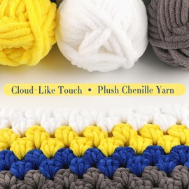 Lpalats Bright Yellow Super Bulky Chunky Chenille Yarn - 2 Pack of 200g/7oz - 100% Polyester - 76 Yards - Soft Plush Thick Yarn for Knitting, Crocheting & Quick Blanket Projects