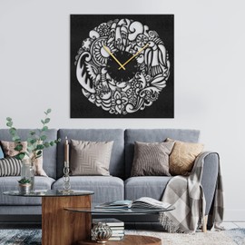 SIGNLEADER Metal Wall Clock Wall Art Decor, Intricate Mandala Pattern Wall Sculpture Clock Silent Battery Operated Hangings Home Decoration for Living Room, Bedroom, Kitchen, Bathroom - 18" Black