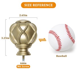 KAMANINA Replacement Finials for 1 Inch Curtain rods, Drapery Rod Finials, Warm Gold, Netted Texture, Set of 2, M6 Standard Screw