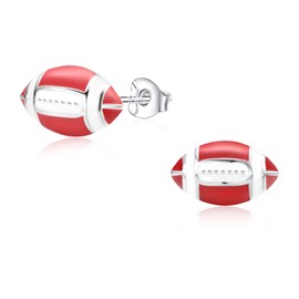 Premium Sterling Silver Sports Earrings Stud, Sports Jewelry Party Favors Gifts for Team Moms, Sport Fans as Football, Baseball, Soccer, Volleyball, Basketball Games(Rugby/Football)