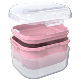 ARGOMAX Denture Case, Denture Cup for Soaking Dentures, Thorough Cleaning of Dentures, Retainer, Mouthguards, Clear Braces (Dark Pink).