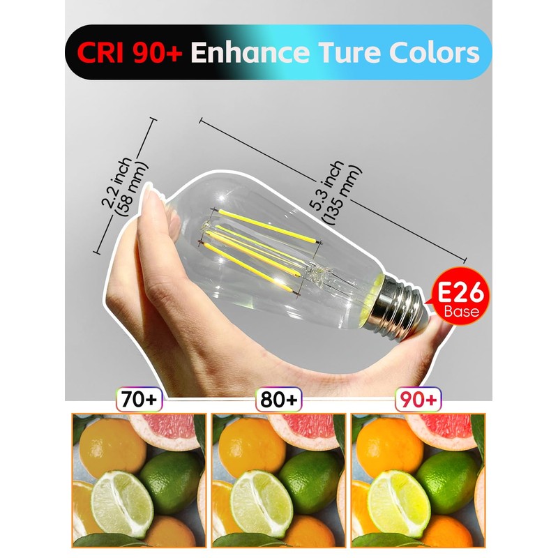 Jensense Edison Bulbs 6W E26 LED Bulb 60 Watt Equivalent,