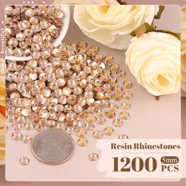 2500PCS 5mm Resin Rhinestones in Bulk (Champagne), Bedazzling Flatback Crystals for Crafts DIY Nail Decoration, Gems Charms for Tumbler Shoes Clothing Fabric with Pickup Pen and Tweezers