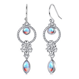 KRFY Earrings 925 Silver Hanging for Women Dangling Moonstone Cubic Zirconia Hoop Earrings Dangle Earrings 925 Silver Post Turquoise Moonstone CZ Drop Hanging Earrings Jewellery for Women Girls,