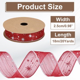 PATIKIL Organza Star Ribbon Wired, 1 Inch Wide 20 Yards Christmas Tree Print Sheer Glitter Ribbon for Gift Wrapping Garland Bouquet Ornaments Party Decorations, Red