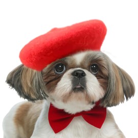MuYaoPet Dog Cat Beret Wool Hat Headband French Artist Beanie Beret Pet Dog Christmas Costume Hair Accessory Photo Props (Red, One Size)