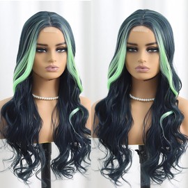 SISIFIRE Highlight Long Deep Wave Wigs for Women Long Curly Small Lace Front Wig Synthetic Heat Resistant Fiber Middle Part Wigs for Daily Party Use