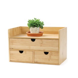 MAGIC BAMBOO 3 Drawer Bamboo Desk Organizer with Shelf – Makeup Storage & Tabletop Organizer for Home Office, Workspace, or Bathroom – No Assembly Required