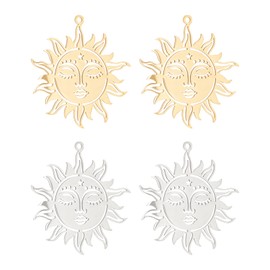 DICOSMETIC Golden Moon Sun Face Pendant Hollow Sun Charm Sun and Star Theme Charm Stainless Steel Sun Pendant for Jewellery Crafts Making Bore Hole 1.6 mm Pack of 8 2 Colours, Stainless Steel
