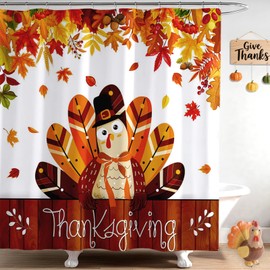 Mocsicka Happy Thanksgiving Shower Curtains Funny Turkey Bathroom Decor Pumpkin Harvest Gobble Shower Curtain for Bathroom Set with 12 Hooks Washable Frabic Holiday Decor (71x71 inch, Turkey)