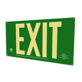 LFI Lights | Aluminium Photoluminescent Green Exit Sign | 50' Viewing Distance | No Frame | Wall Mount | Single Sided | Optional Adhesive Arrows | UL Listed | PA2-G-50-NF
