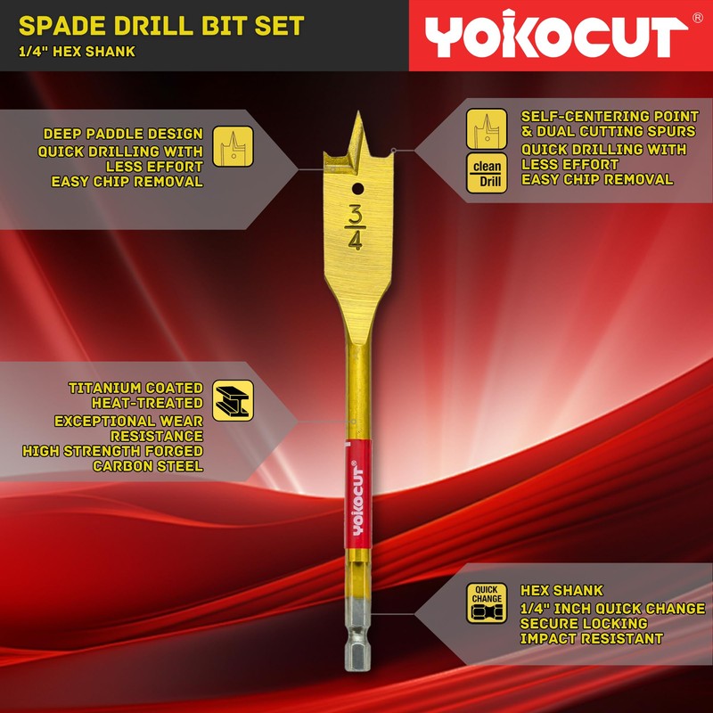 Spade Drill Bit Set, 13pcs Paddle Bits in SAE, 1/4