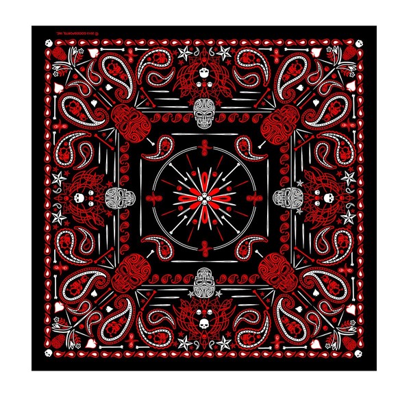 Hot Leathers Paisley Skulls Bandana (Black/Red, 21" x 21")