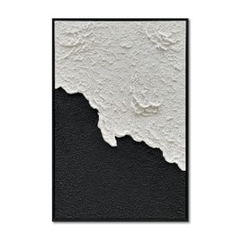 NANKAI Art Hand-Painted Thick Texture Black and White Minimalist Oil Painting 36x24 inches Home Wall Art Deco Oil Painting (with Solid Wood Exterior Frame)