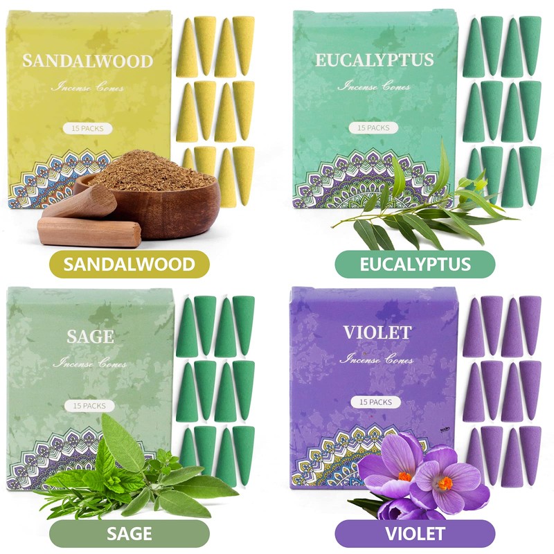SCENTORINI Incense Cones, Assorted Scented Incense Cones with Holder, Incense