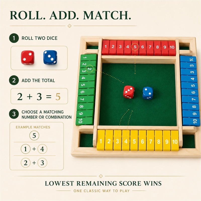 OANM studio Shut The Box Game, 4 Player Wooden Square