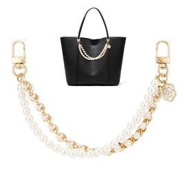 QIUTIMIY 2Pcs Pearl Purse Chain Charms for Handbags Wallet Crossbody Bag Strap Extender Chain,Women Bag Decoration Accessories,Flower White&Black