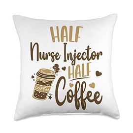 Half Nurse Injector Pun Nurse Injector & Med Spa Half Coffee Nurse Injector Throw Pillow, 18x18, Multicolor