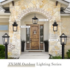 zeyu 16.5 Inch Outdoor Post Light, Exterior Lamp Post Light Fixture for Patio Yard, Die-Cast Aluminum with Seeded Glass Shade, Black Finish, ZX58MP BK