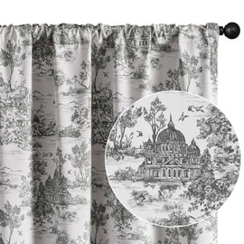 jinchan 95% Blackout Toile Curtains for Bedroom, 96 Inch Length Drapes Toile de Jouy French Printed Castle for Living Room, Light Blocking Thermal Insulated Window Treatment Rod Pocket, 2 Panels Grey