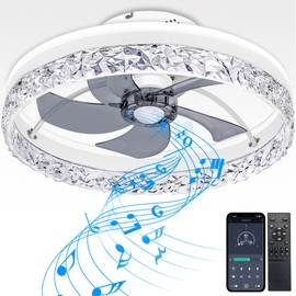 Baycnic Ceiling Fans,Low Profile Ceiling Fan with Light,Flush Mount Ceiling Fans,with Bluetooth Speaker, Modern Fandelier Ceiling Fan for Bedroom/Kitchen/Small Room,with APP/Remote Control,White