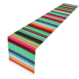 Xplanet Mexican Table Runner 14 x 84 inch Colorful Striped Mexican Serape Blanket Party Wedding Decorations Fringe Cotton Table Runner