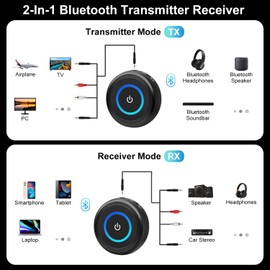 Giveet Bluetooth V5.3 Transmitter Receiver for TV, 2-in-1 Wireless Transmitter Adapter for TV Airplane PC MP3 Gym, Bluetooth Receiver for Wired Speakers Headphones, No Delay, Pair 2 Devices, 16 Hours
