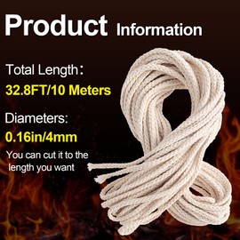 Isslly 32.8 Ft Cotton Wicks for Oil Lamps, 1/8 in Braided Round Candle Wicks Replacements for Oil Candle Wicks, Candlemaking, Candle Supplies (10 m)