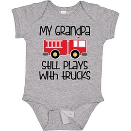 inktastic Firefighter Grandpa Plays with Trucks Baby Bodysuit Newborn 0060 Heather Grey 2ea60