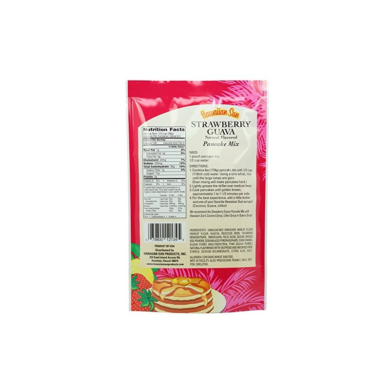 Hawaiian Sun Strawberry Guava Pancake Mix 6 Ounce Bag -