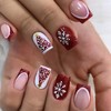 Christmas Snowflake False Nails Short,Square Red French Press on Nails