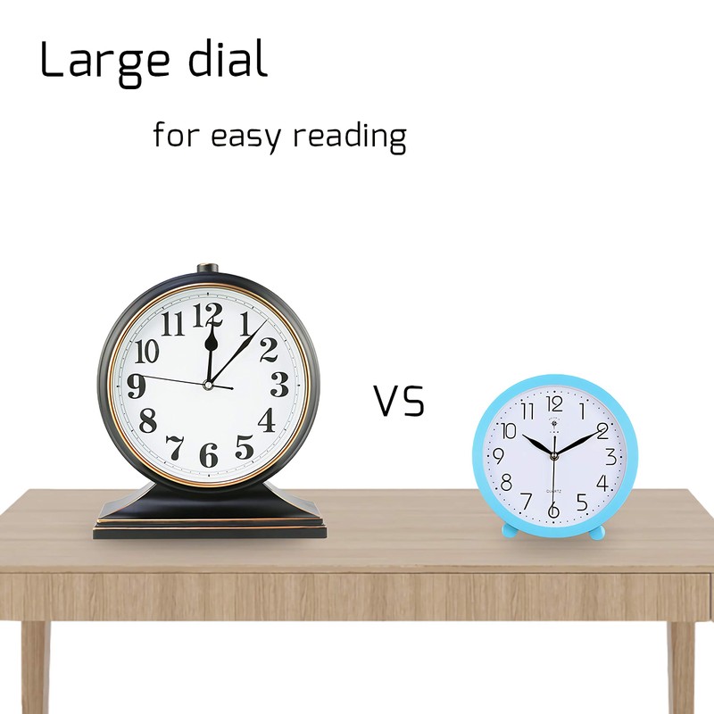 Beesealy Silent Desk Clock - European Style Retro Clock with