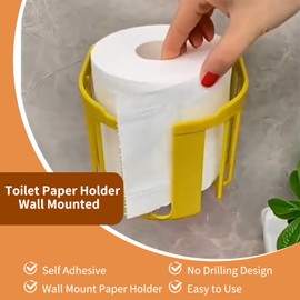 Toilet Paper Holder, 2Pcs Tissue Box Cover Self Adhesive Wall Mounted Facial Tissues Box Wall Mount Paper Holder Basket for Bathroom Kitchen (Yellow)