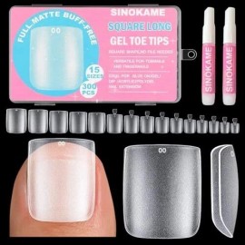 Does Not Apply Long Square Toe Nail Tips Full Cover,  Matte Soft Gel Toe Nail Press Ons