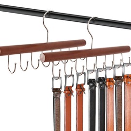 LUNHAJIN 2PCS Belt Organizer Hanger,Sturdy Wood Belt Rack Closet Accessories with 8 Hooks Belt Organizer for Closet Organizers and Storage -Black(Mahogany)