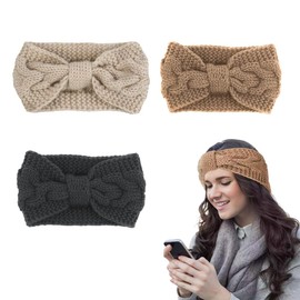 3 Stück Winter Stirnband Damen, Strick Ohrenwärmer Haarband Haarreifen, Gestrickt Stirnbänder, Verdicken Frauen Haarbänder, Häkelarbeit Elastische Mädchen