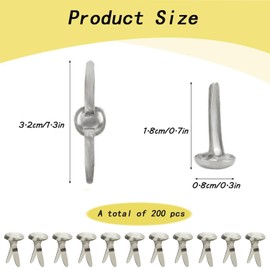 Yharnamite 200 Pcs Metal Paper Fasteners, 8x20mm Split Pins Round Fasteners, Mini Brads Fasteners for Art Crafting School Project, Decorative, Paper Craft, Scrapbooking, DIY Supplies (Sliver)